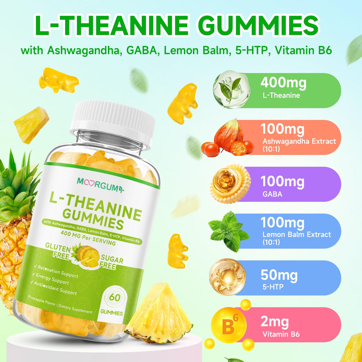 Gummies L-Théanine MOORGUMY, présentation sur fond blanc