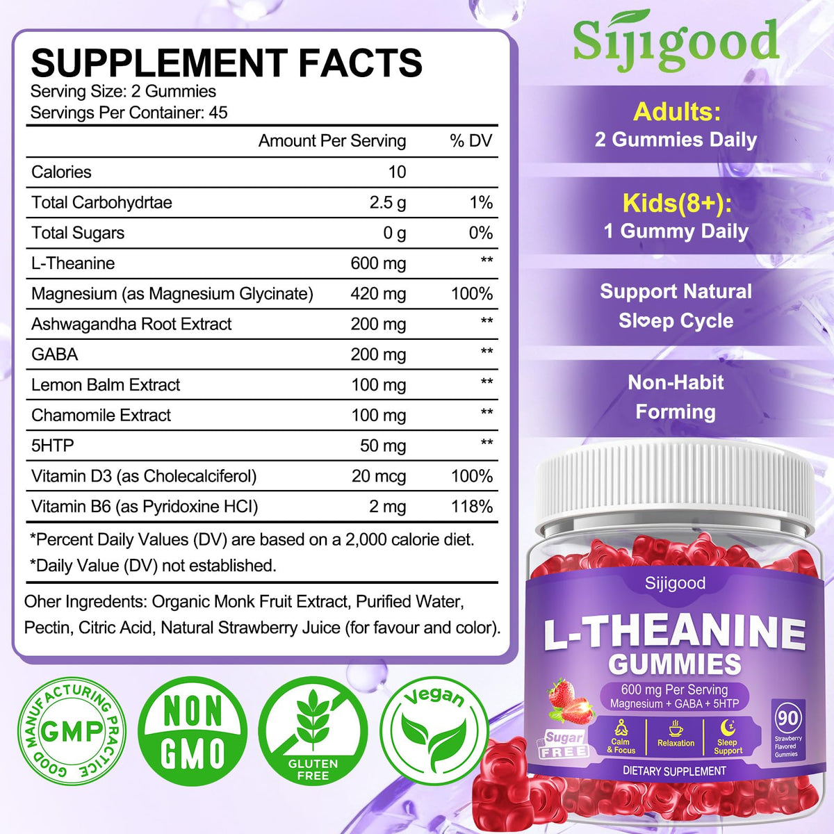 Gummies L-Théanine Sijigood avec une tasse de thé