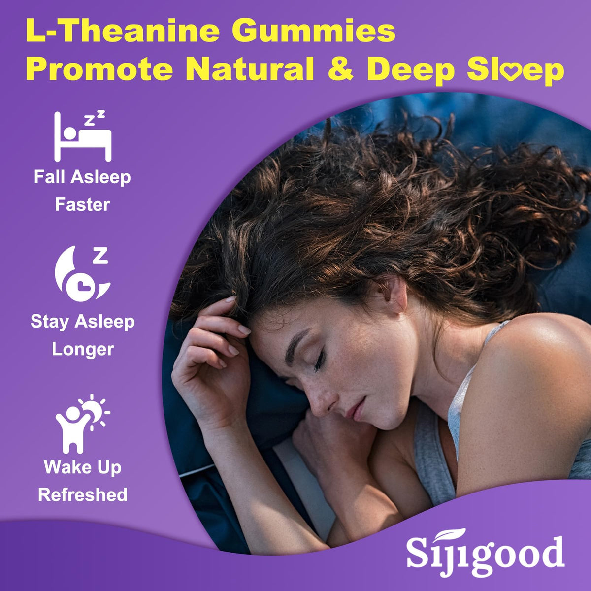 Gummies L-Théanine Sijigood sur une table avec des fruits