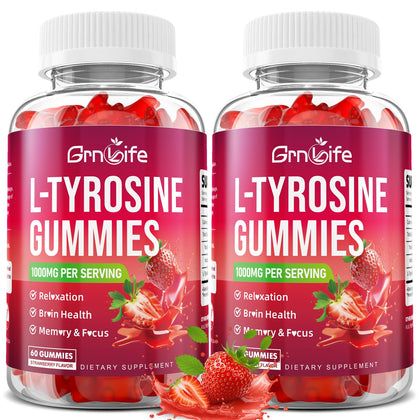 Gummies L-Tyrosine GrnLife 1000mg, 120 compotes au goût fraise