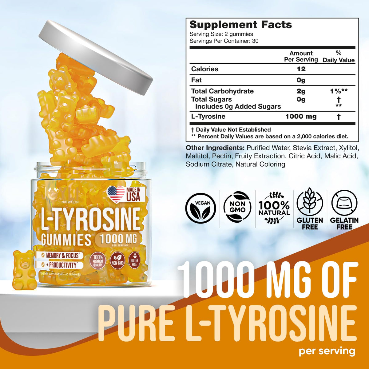 Gummies L-Tyrosine JOYLI Nutrition sur une table
