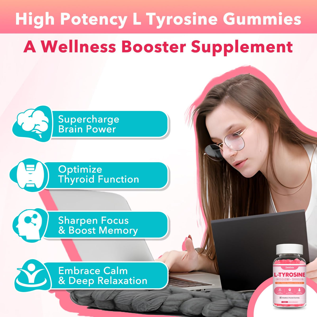 Gummies L-Tyrosine Zetelixia fraise en gros plan