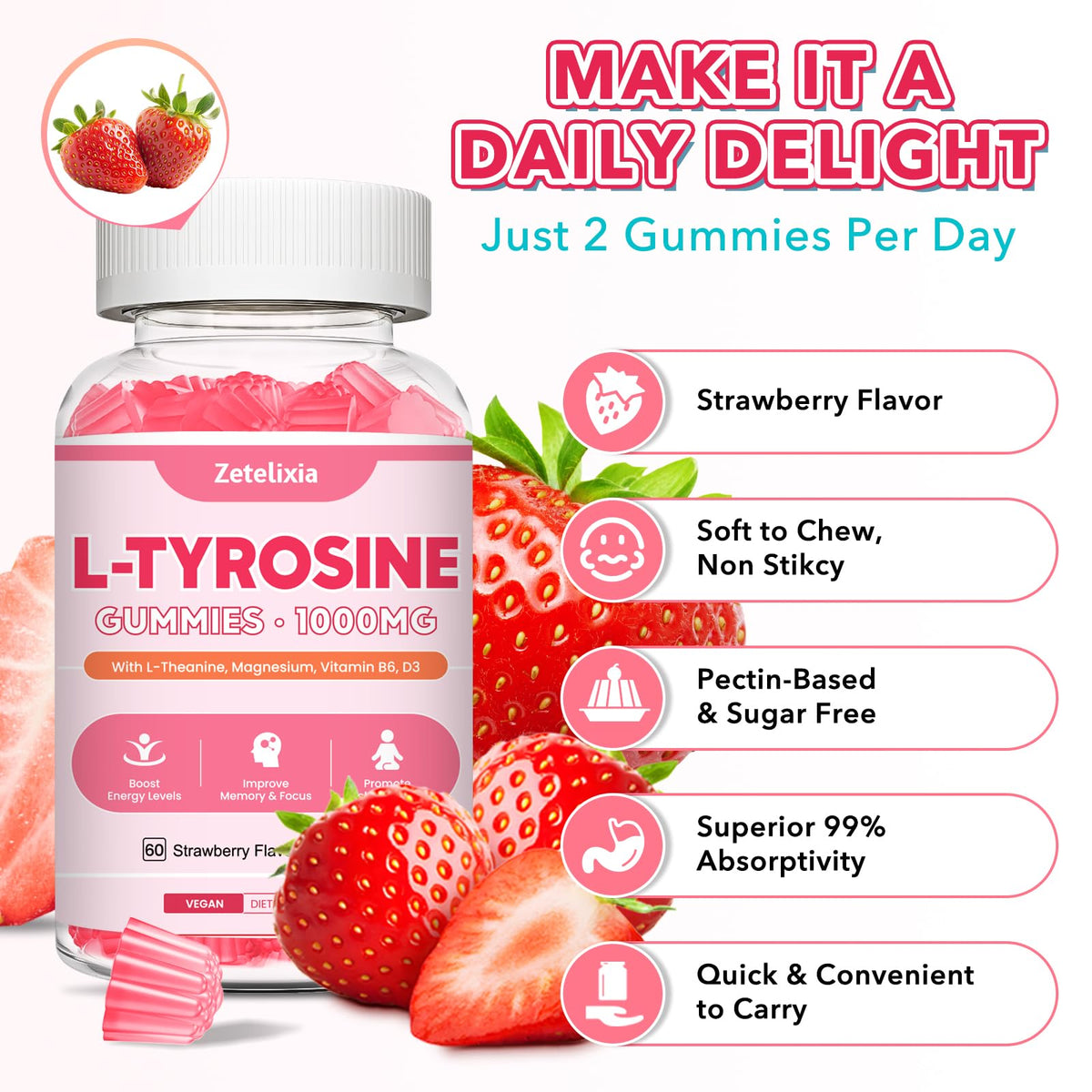 Gummies L-Tyrosine Zetelixia sur une table