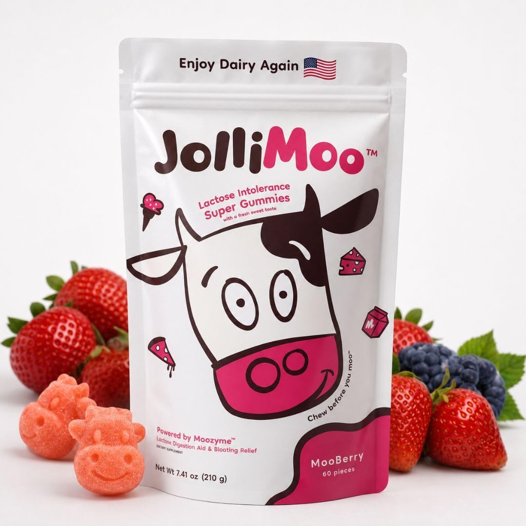 Gummies lactase JolliMoo 9 000 FCC, pot de 60 gummies, vue de face