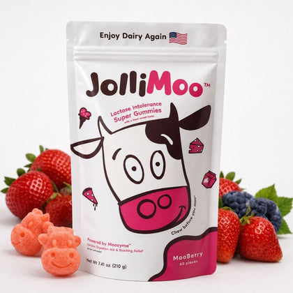Gummies lactase JolliMoo 9 000 FCC, pot de 60 gummies, vue de face