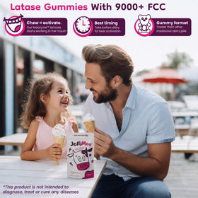 Gummies lactase JolliMoo, pot ouvert avec gummies visibles