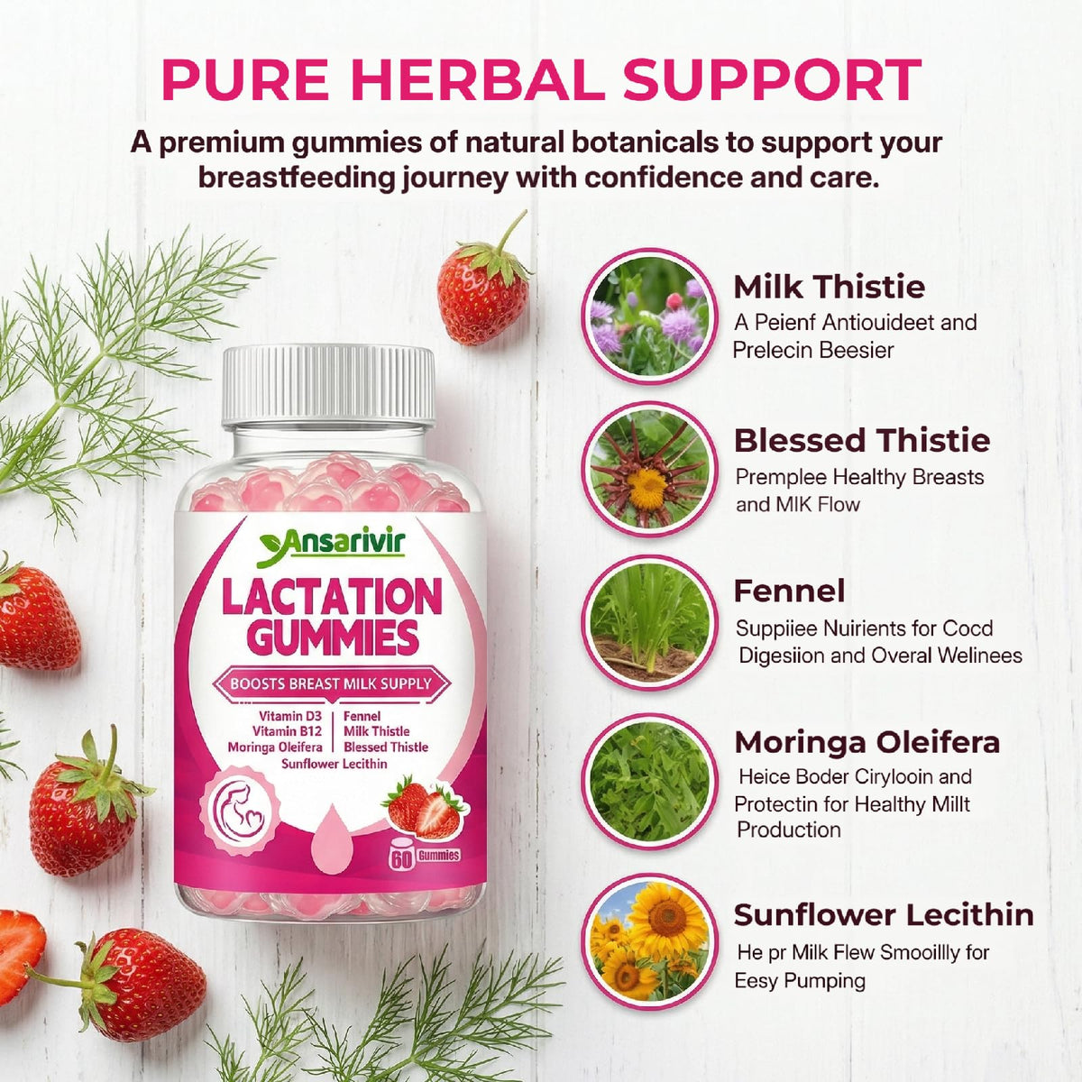 Gummies lactation Ansarivir 60 gummies fraise - gummies en gros plan