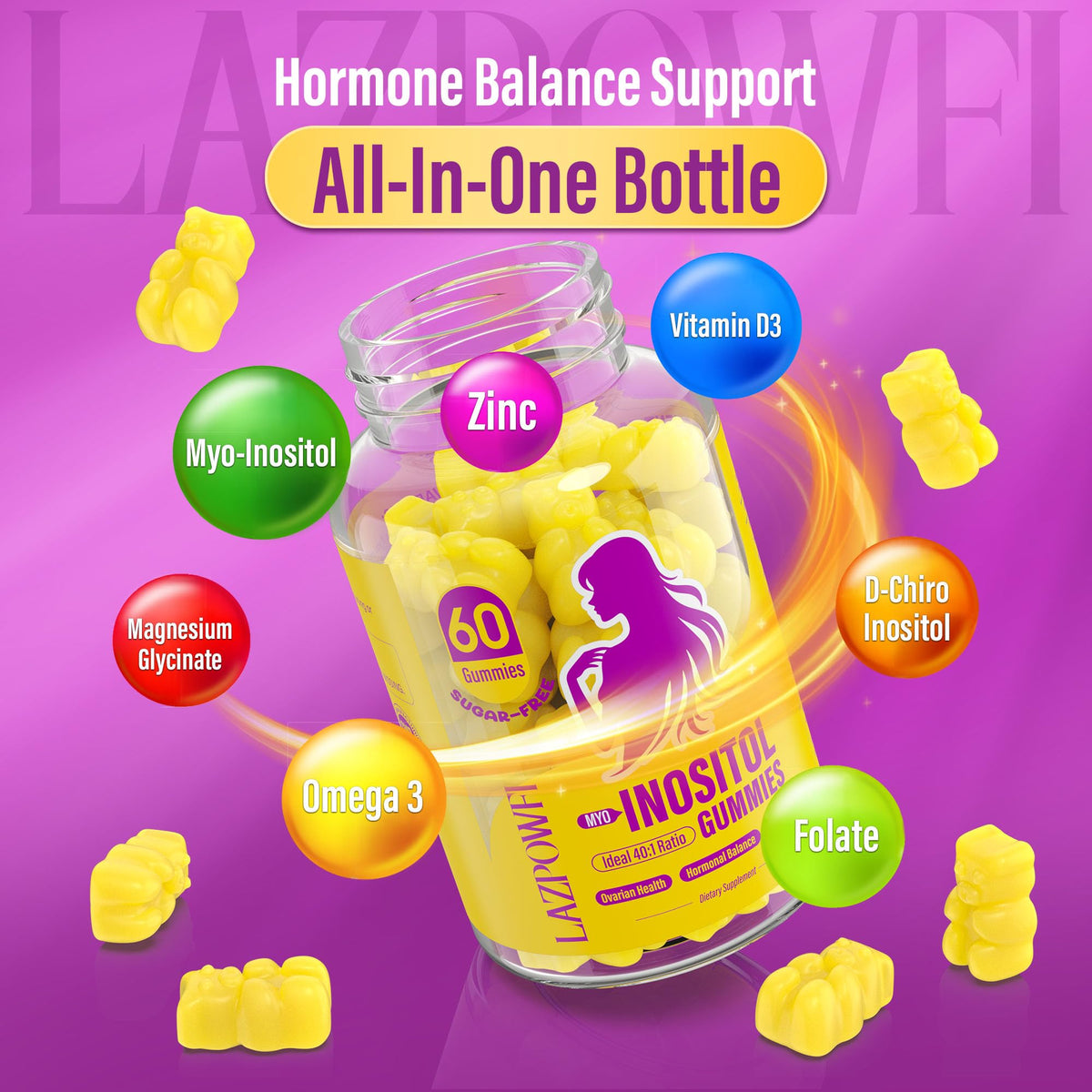 Gummies Lazpowfi à l'Inositol avec ingrédients listés