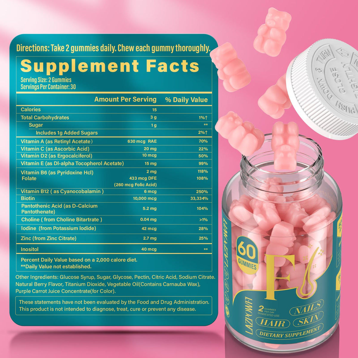 Gummies Lazpowfi Biotine à côté d'autres produits de beauté