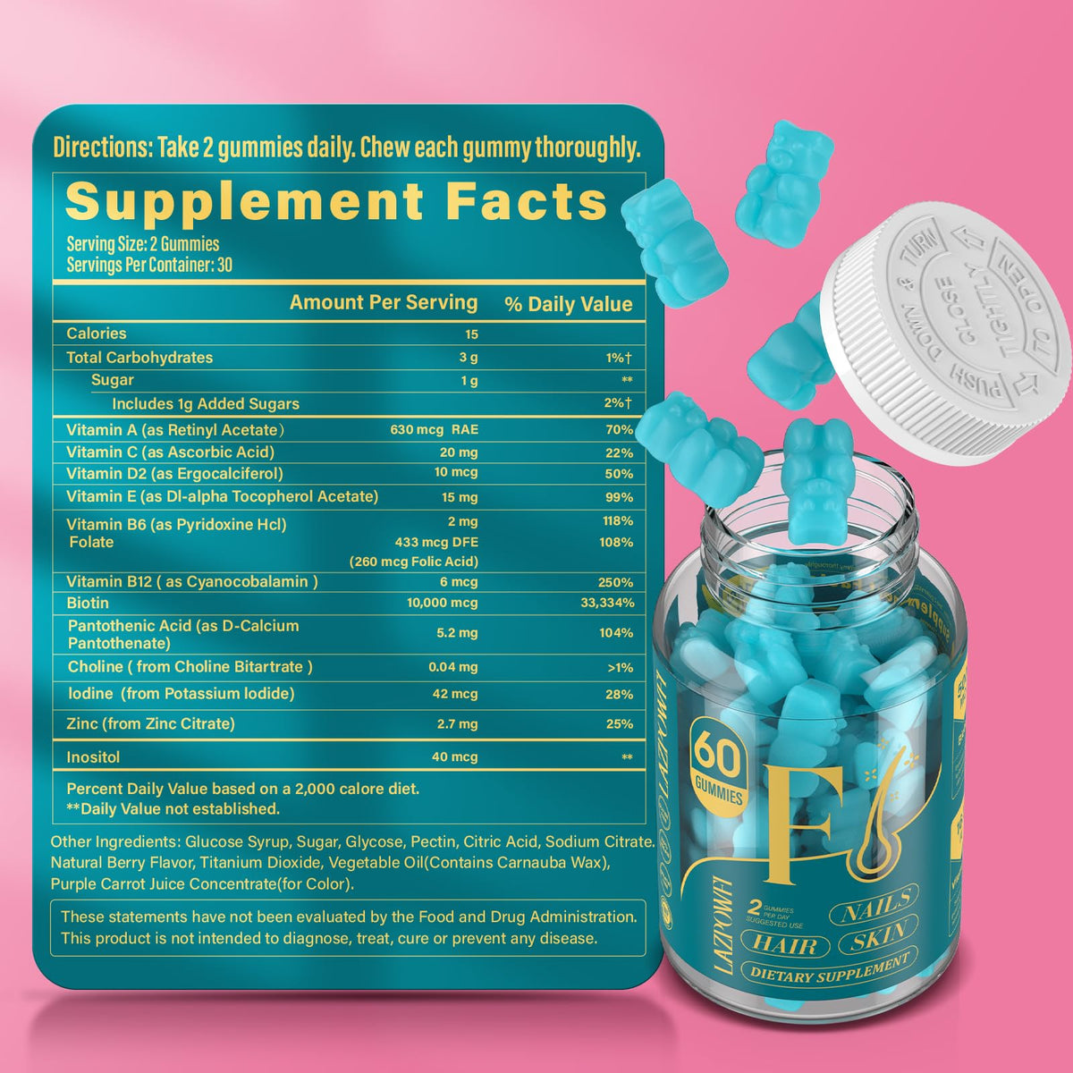 Gummies Lazpowfi Biotine avec vue rapprochée sur la texture