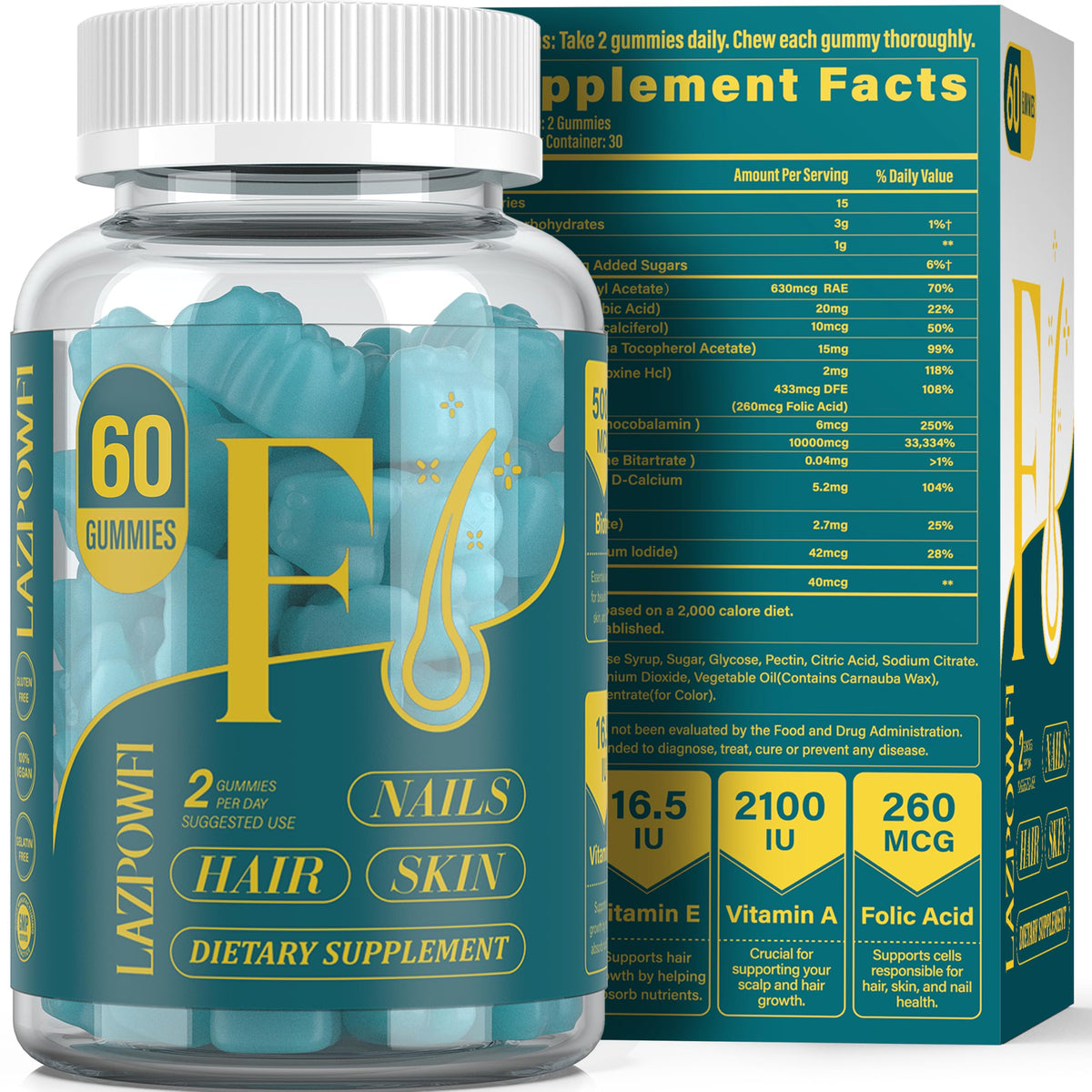 Gummies Lazpowfi Biotine vue de face, emballage bleu
