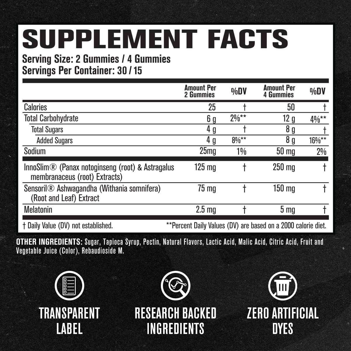 Gummies Lean PM Jacked Factory avec une vue rapprochée des ingrédients