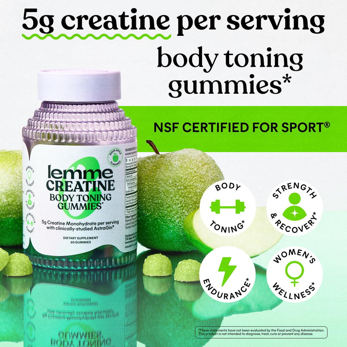 Gummies Lemme créatine monohydrate pomme acide avec une main