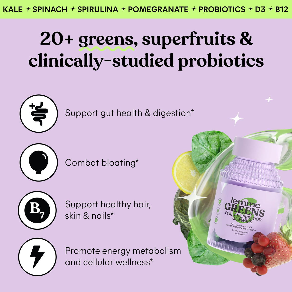 Gummies Lemme Superfood, présentation des gummies, couleur vive