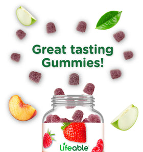 Gummies Lifeable à la vitamine C, gummies sur un fond coloré