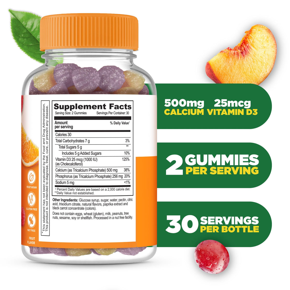Gummies Lifeable Calcium D3 orange et framboise, côté