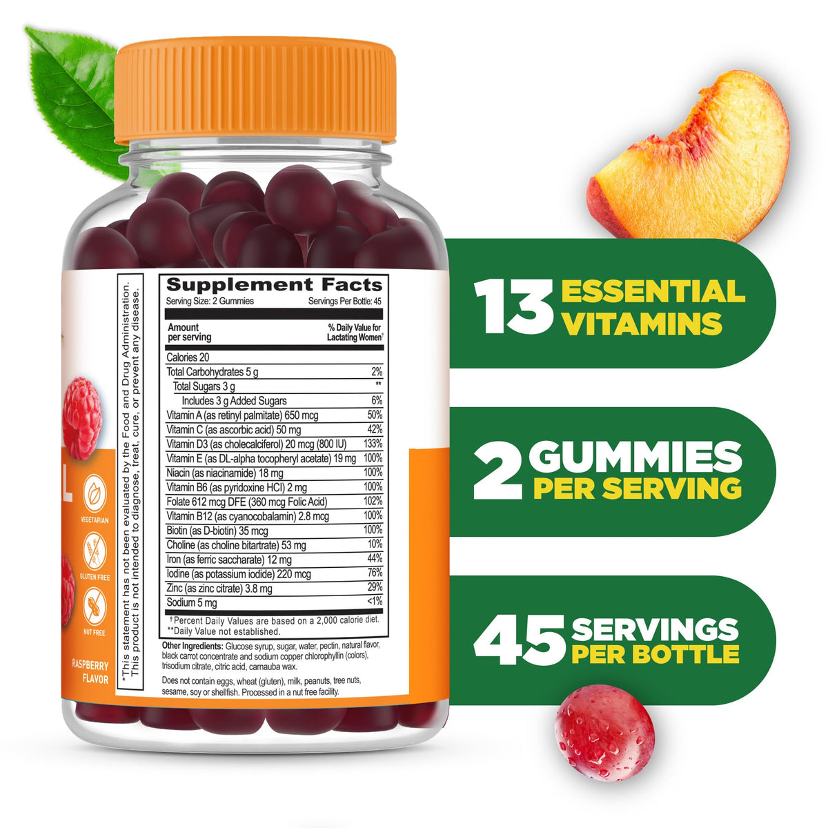 Gummies Lifeable multivitamines postnatales en forme de baies sur une table