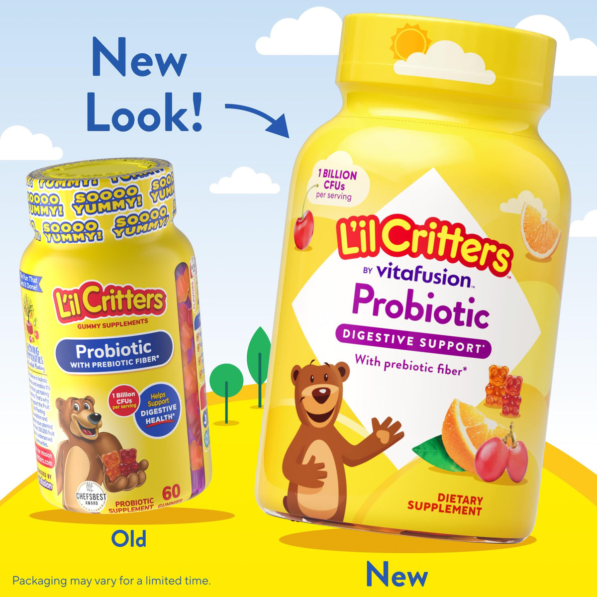 Gummies Lil Critters sur une table avec des fruits