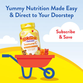 Gummies Lil Critters Vitamine C et Zinc sur fond coloré