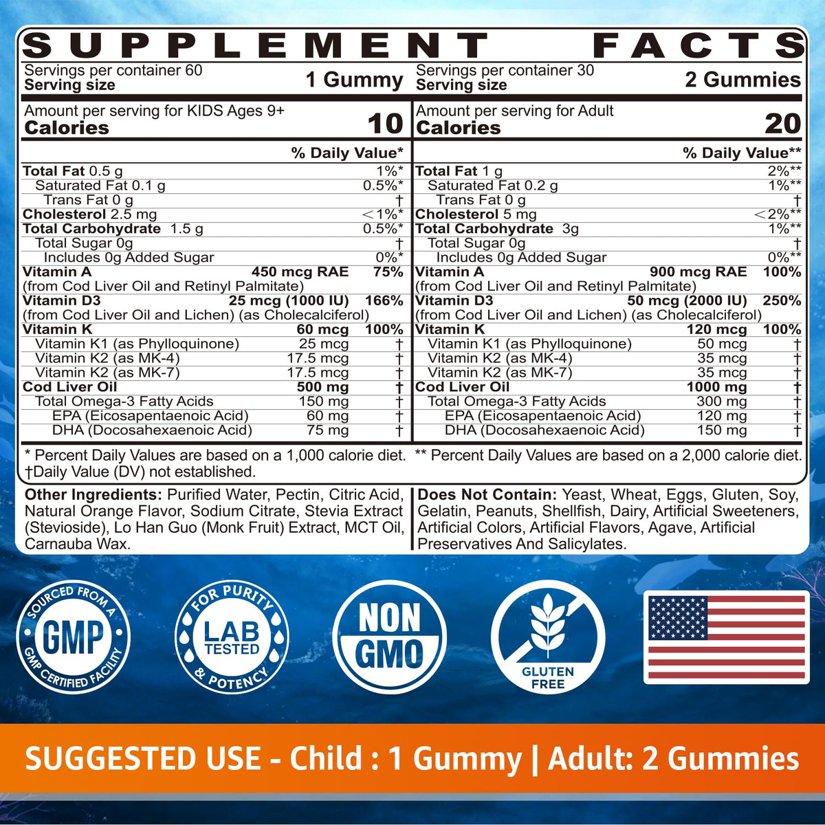 Gummies LILICARE à l'huile de foie de morue 249g arrière