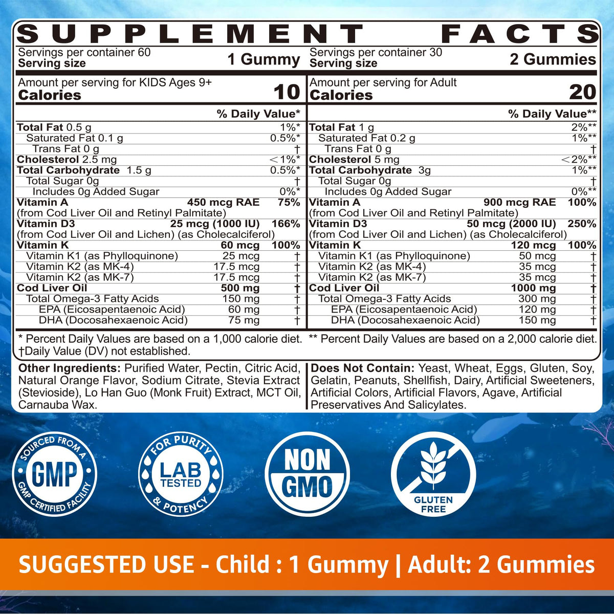 Gummies LILICARE à l'huile de foie de morue, emballage