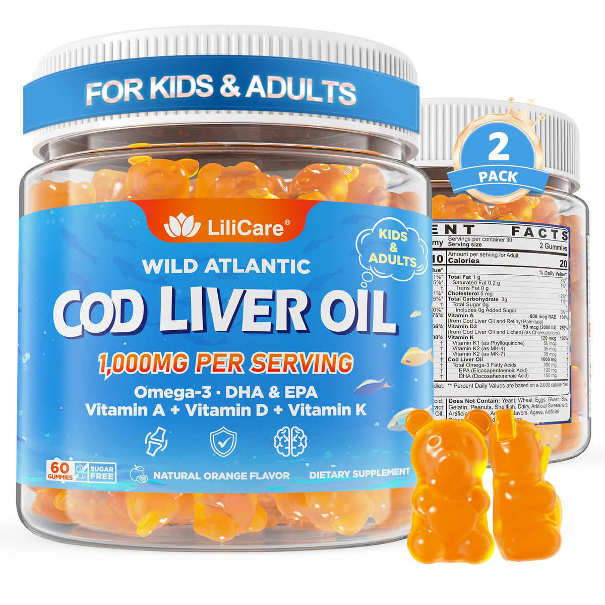 Gummies LILICARE à l'huile de foie de morue, vue de face