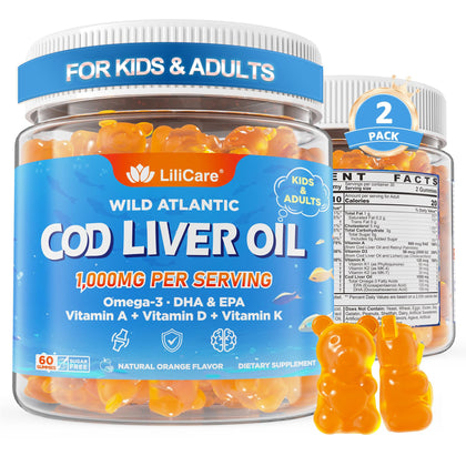 Gummies LILICARE à l'huile de foie de morue, vue de face