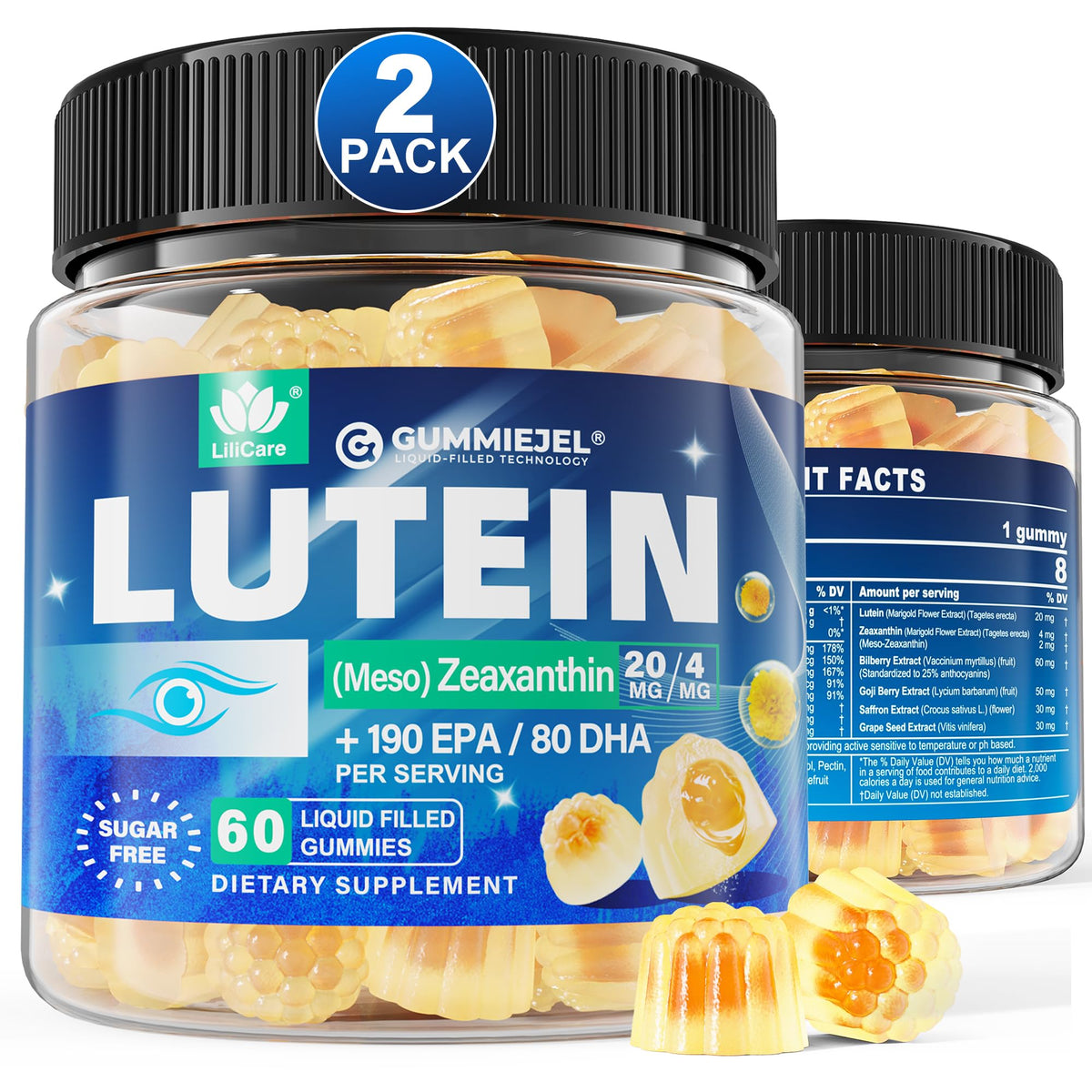 Gummies LILICARE à luthéine et zéaxanthine 120ct en vue de face