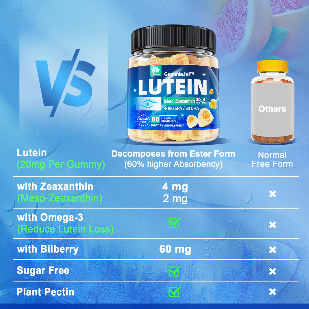 Gummies LILICARE avec des ingrédients naturels en arrière-plan