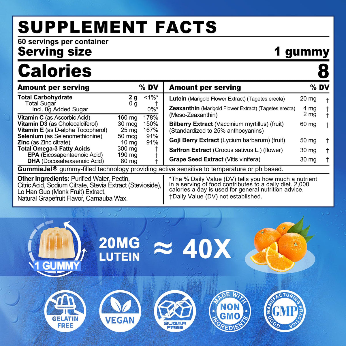 Gummies LILICARE avec étiquette et ingrédients, vue de côté