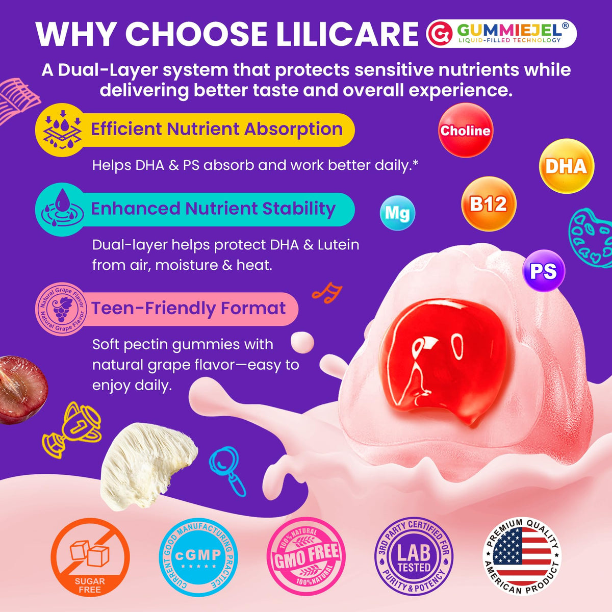 Gummies LILICARE avec un verre d'eau à côté