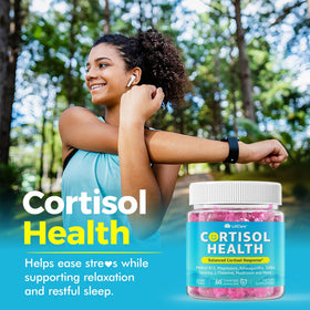 Gummies LILICARE Cortisol 15-en-1 avec des fruits en arrière-plan