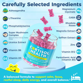 Gummies LILICARE Cortisol 15-en-1 avec des ingrédients sur la table