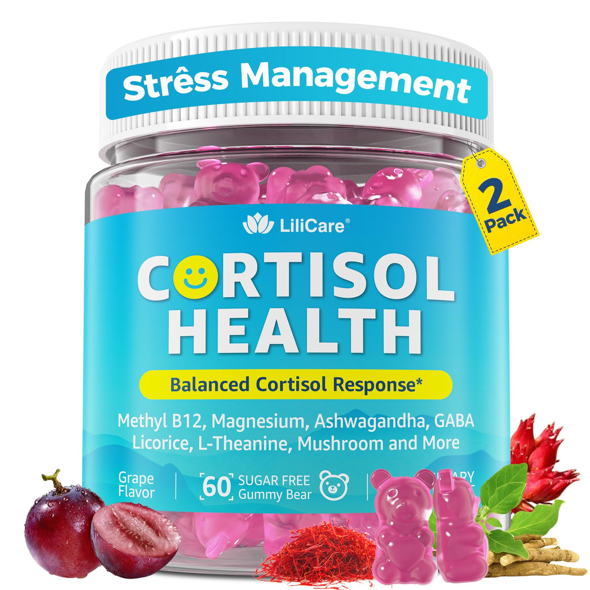 Gummies LILICARE Cortisol 15-en-1 devant de l'emballage