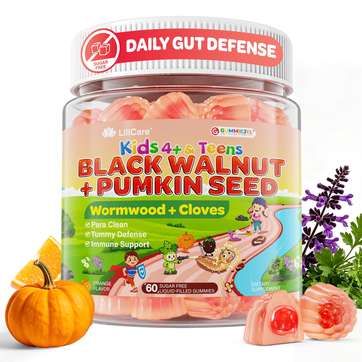 Gummies LILICARE de nettoyage doux pour enfants en pot de 60 unités