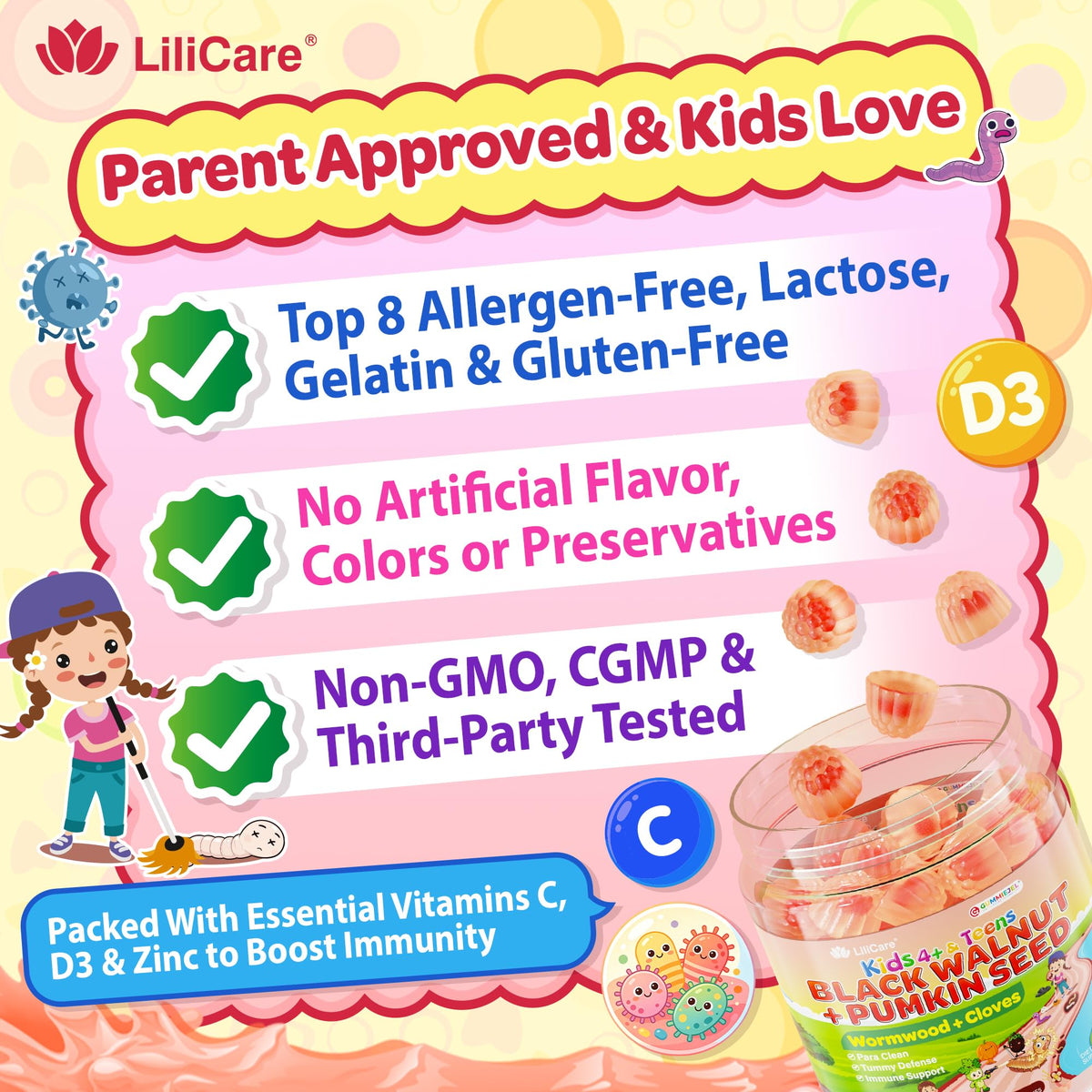 Gummies LILICARE, étiquette avec informations nutritionnelles