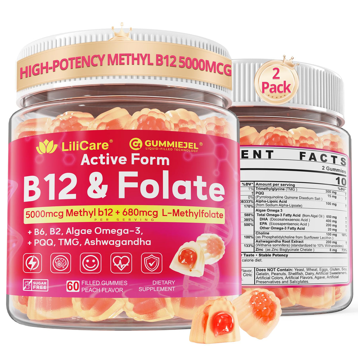 Gummies LILICARE Methyl B12 & Folate 5000mcg vue de face