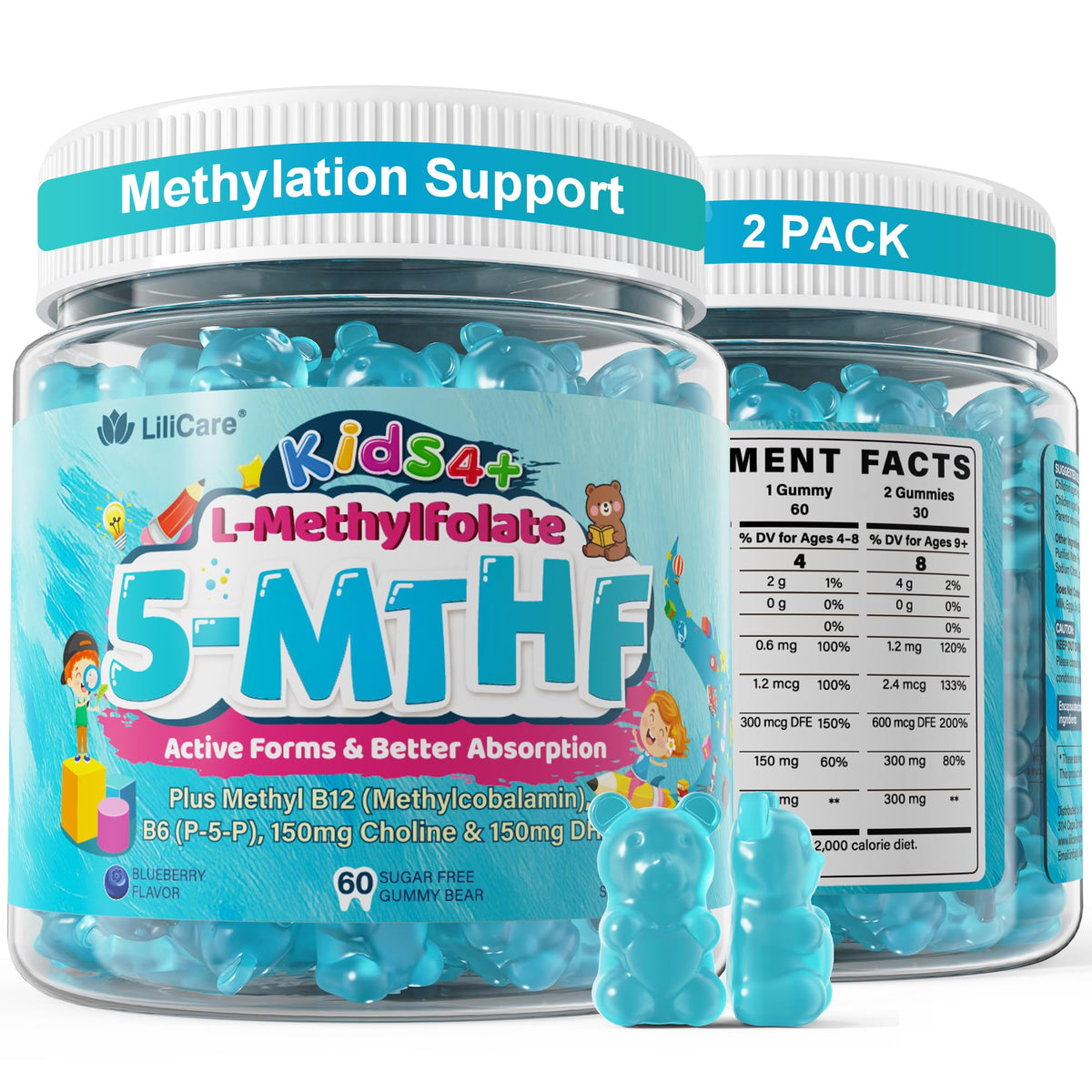 Gummies LILICARE Methylfolate pour enfants vue de face dans leur emballage