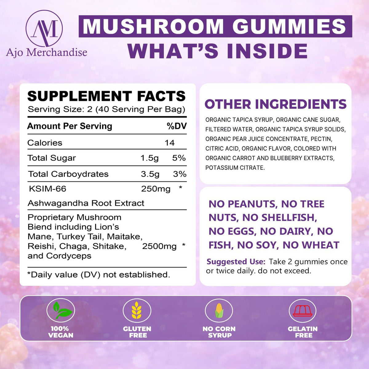 Gummies Lion's Mane AJO MERCHANDISE avec des ingrédients naturels