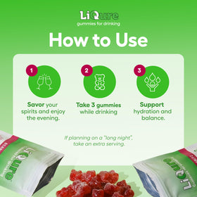 Gummies LiQure avec ingrédients naturels en arrière-plan