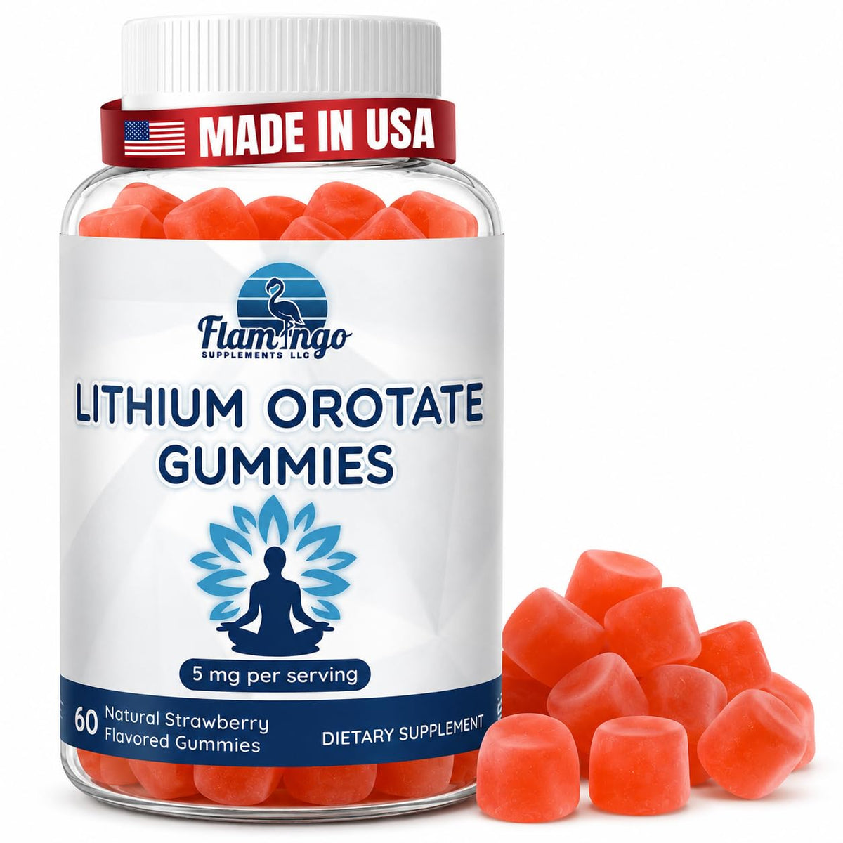 Gummies Lithium Orotate 5mg Flamingo Supplements, vue de face