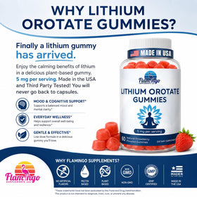 Gummies Lithium Orotate Flamingo Supplements sur une table
