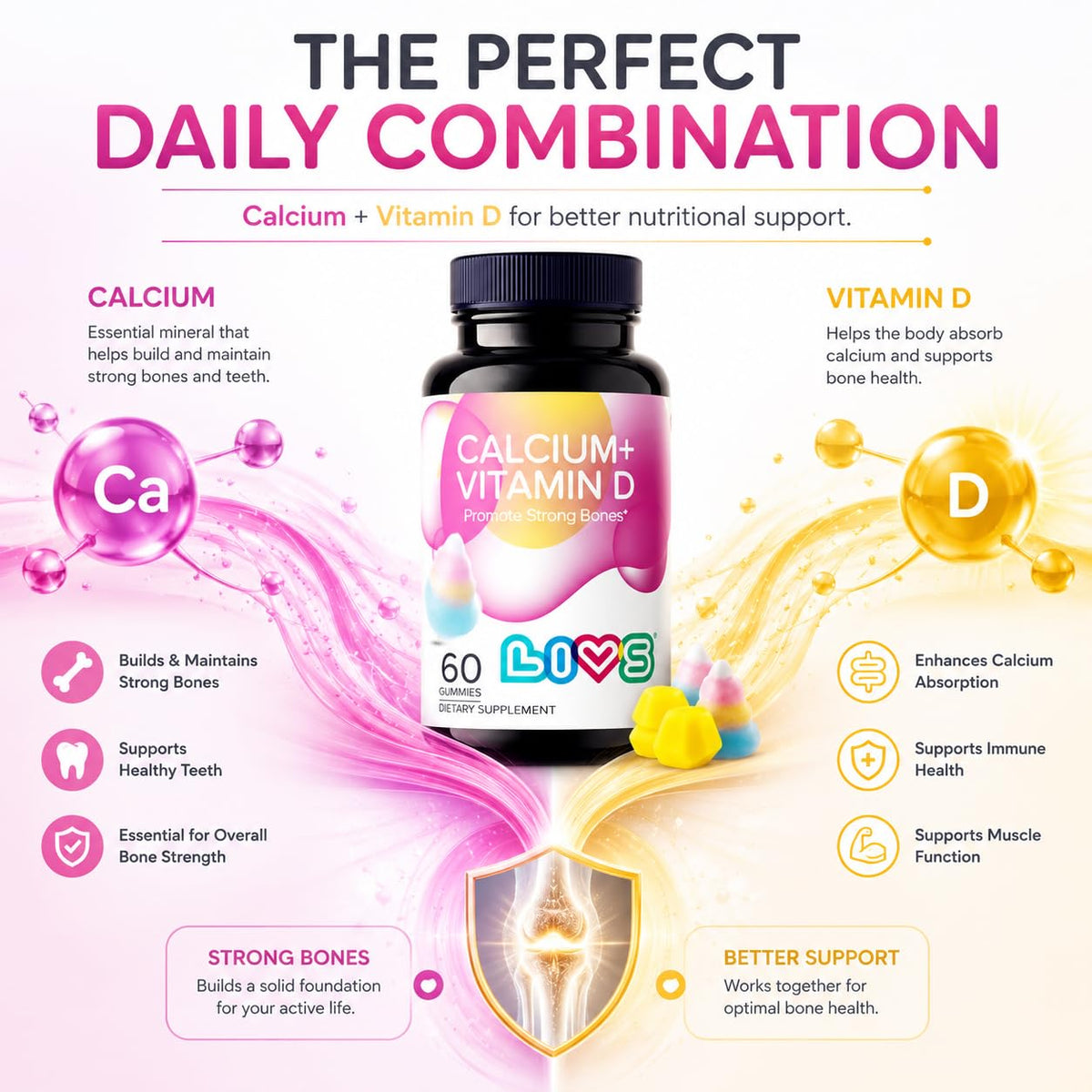 Gummies LIVS Calcium et Vitamine D3 avec étiquette de produit