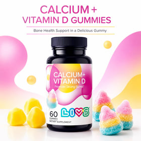 Gummies LIVS Calcium et Vitamine D3 montrant le dosage de 170mg