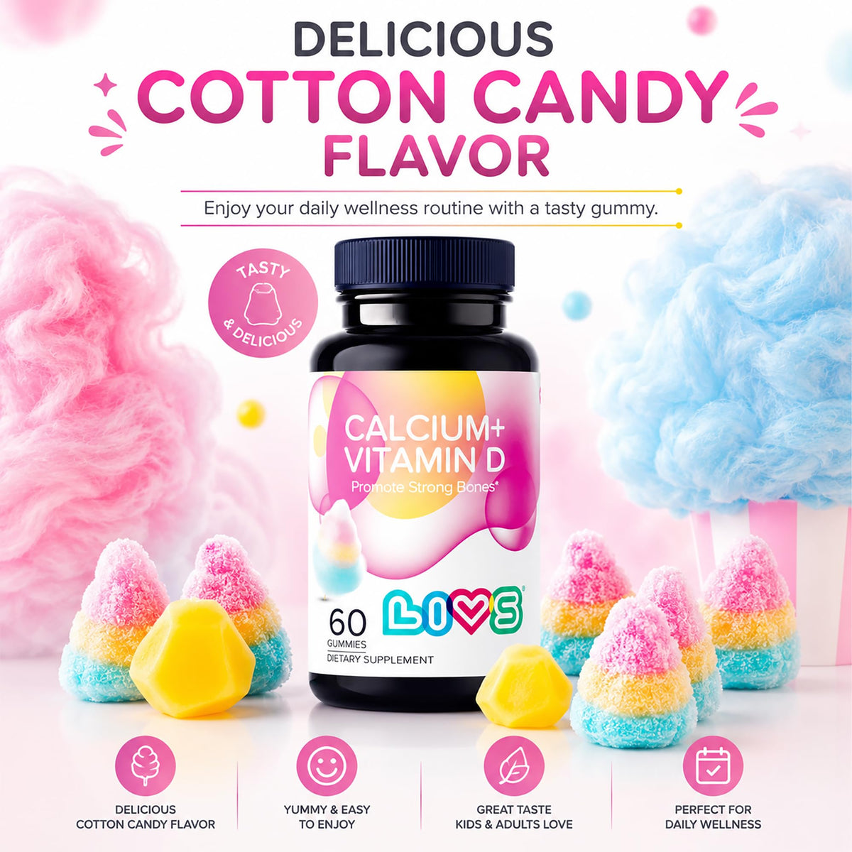 Gummies LIVS Calcium et Vitamine D3 sur une table