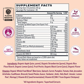 Gummies Llama Naturals Multivitamines, présentation des gummies sur une table