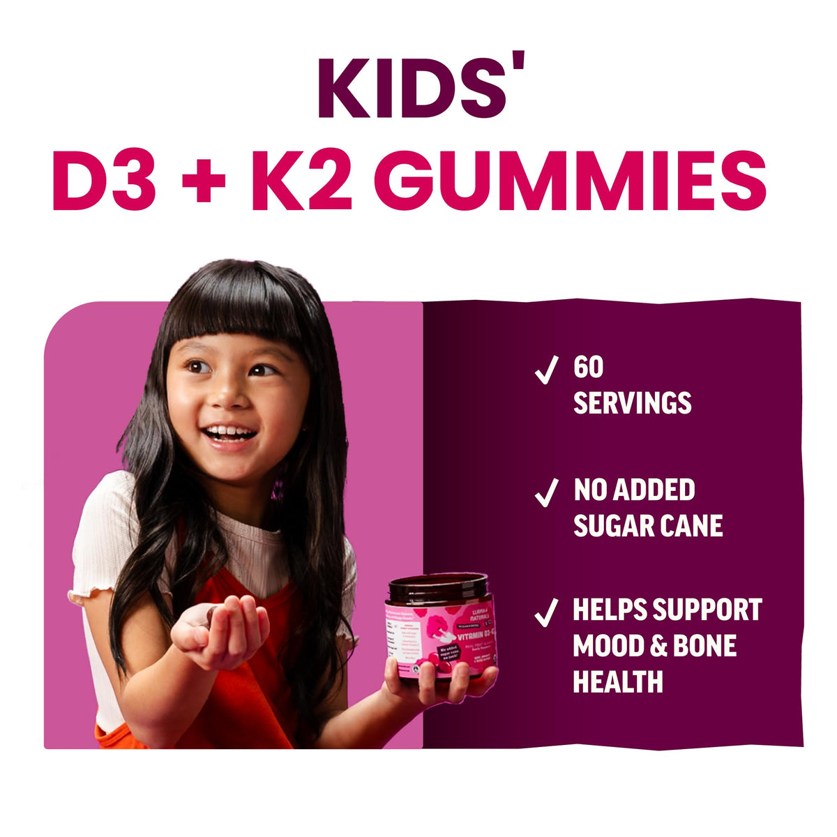 Gummies Llama Naturals Vitamine D3 K2 en forme de framboise