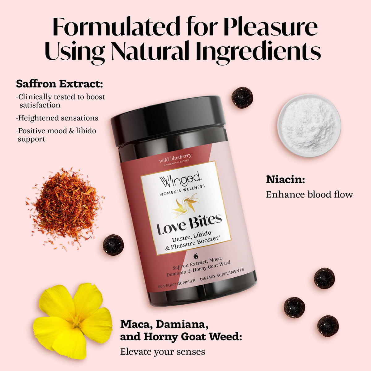 Gummies Love Bites avec des ingrédients sur une table