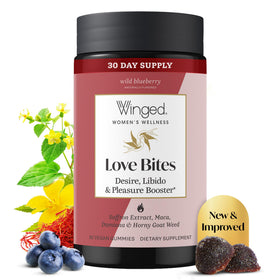 Gummies Love Bites de Winged Wellness, vue de face, emballage bleu