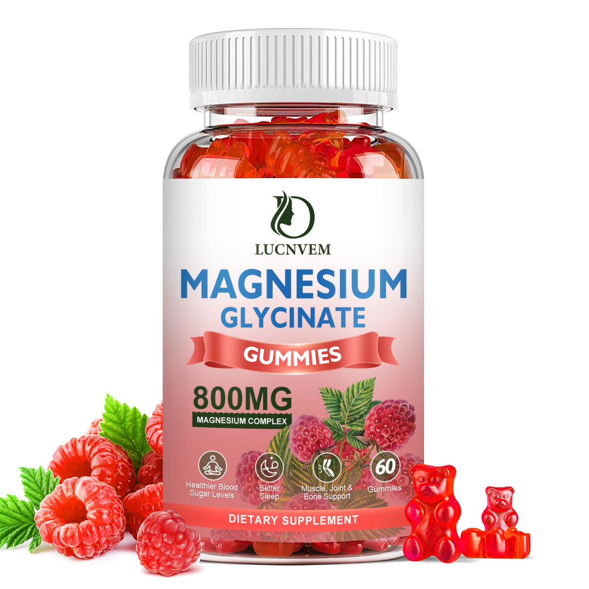 Gummies LUCNVEM de magnésium glycinate 500mg framboise face avant